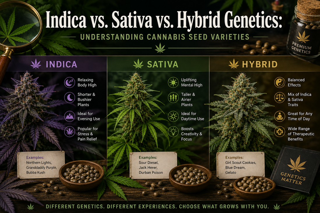 Indica vs. Sativa vs. Hybrid Genetics: Understanding Cannabis Seed Varieties